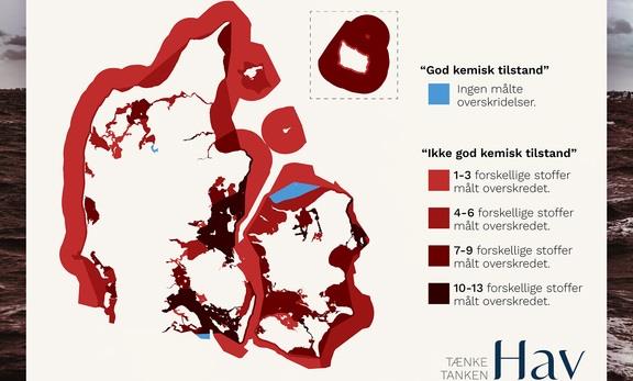 Kemisk forurening i hovedparten af Danmarks vandområder